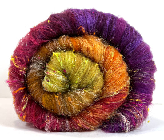 Curried Beets Gradient Batt 0905-03 - 2.5 oz Cormo wool, silk, hemp, noils, spinning fiber, handspinning, nuno, felting wool, weaving, spindle