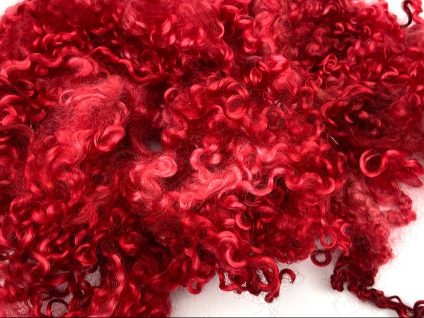 Wensleydale Locks, 1 oz, Red, 4-5 inches, super clean, spinning, felting, fiber art, doll hair, nuno, art yarn 1009-01