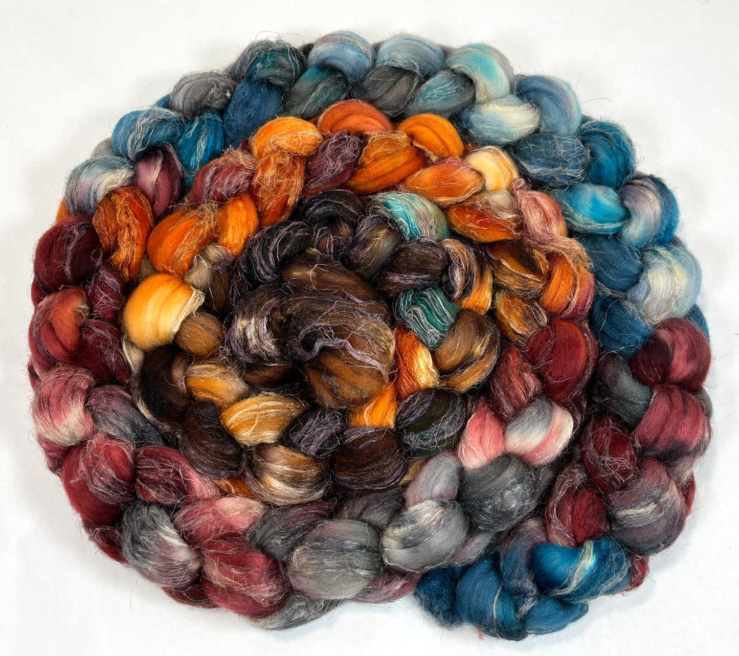 Day's End 0121-01, 8.2 oz Merino, silk, flax wool combed top, roving, spinning fiber, handspinning, felting, needle felting, weaving supplies
