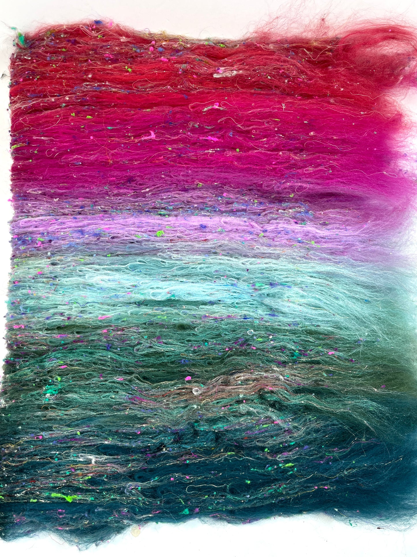 Lorelei Batt 0110-01 - 2.7 oz Falkland Merino wool, silk, noils, spinning fiber, drumcarded, handspinning, nuno, felting wool
