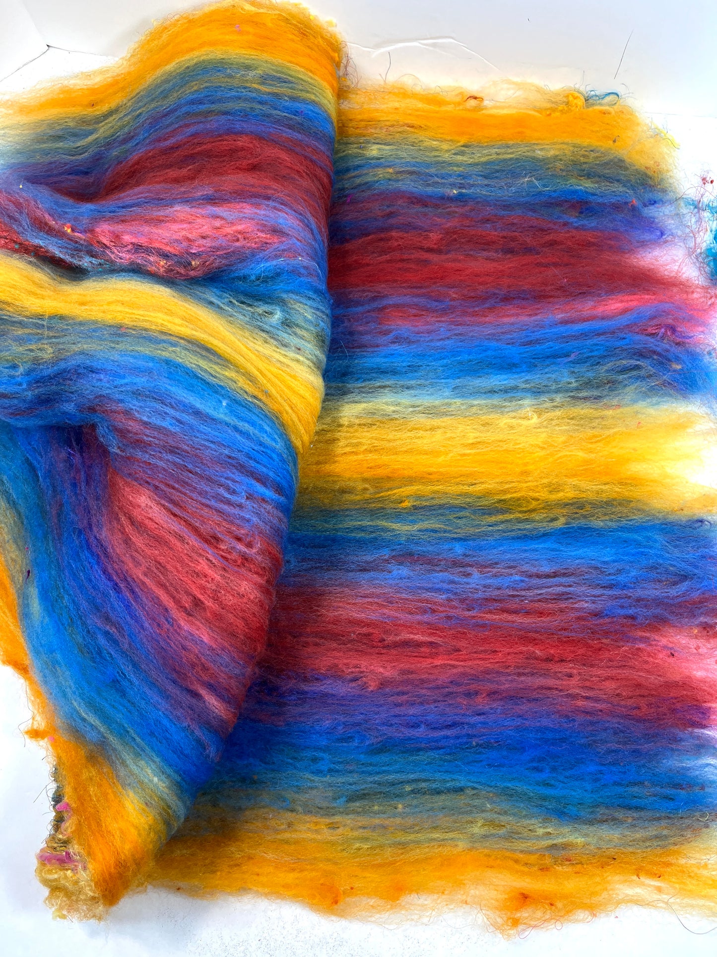 Art Batt 0330-03 - 2.7 oz BFL, silk, noils, spinning fiber, drumcarded, handspinning, nuno, felting wool