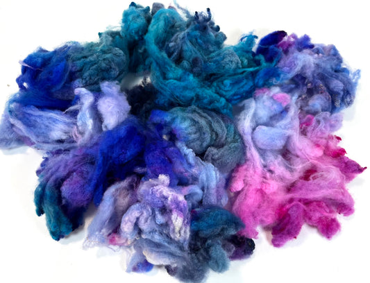 Cormo fleece, 1.8 oz, Midnight Fantastic colorway, clean, top quality, spinning, combing, felting, fiber art, nuno, art yarn, 0717-05
