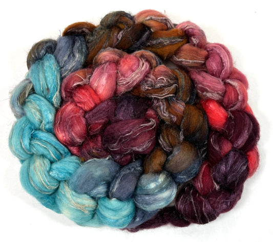 Plaid Flannel MG - 4 oz Merino, silk, flax combed top, roving, spinning fiber, handspinning, felting, needle felting, weaving supplies