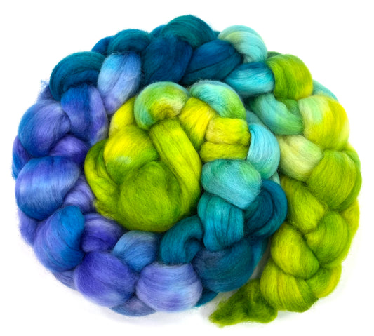Chrysalis MG - 4 oz hand painted wool combed top, roving, spinning fiber, handspinning, felting