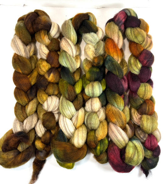 Fade Set - 12 oz total, BFL Swirl wool combed top, combo spin, plying set, roving, spinning fiber, handspinning, felting, HWR1204
