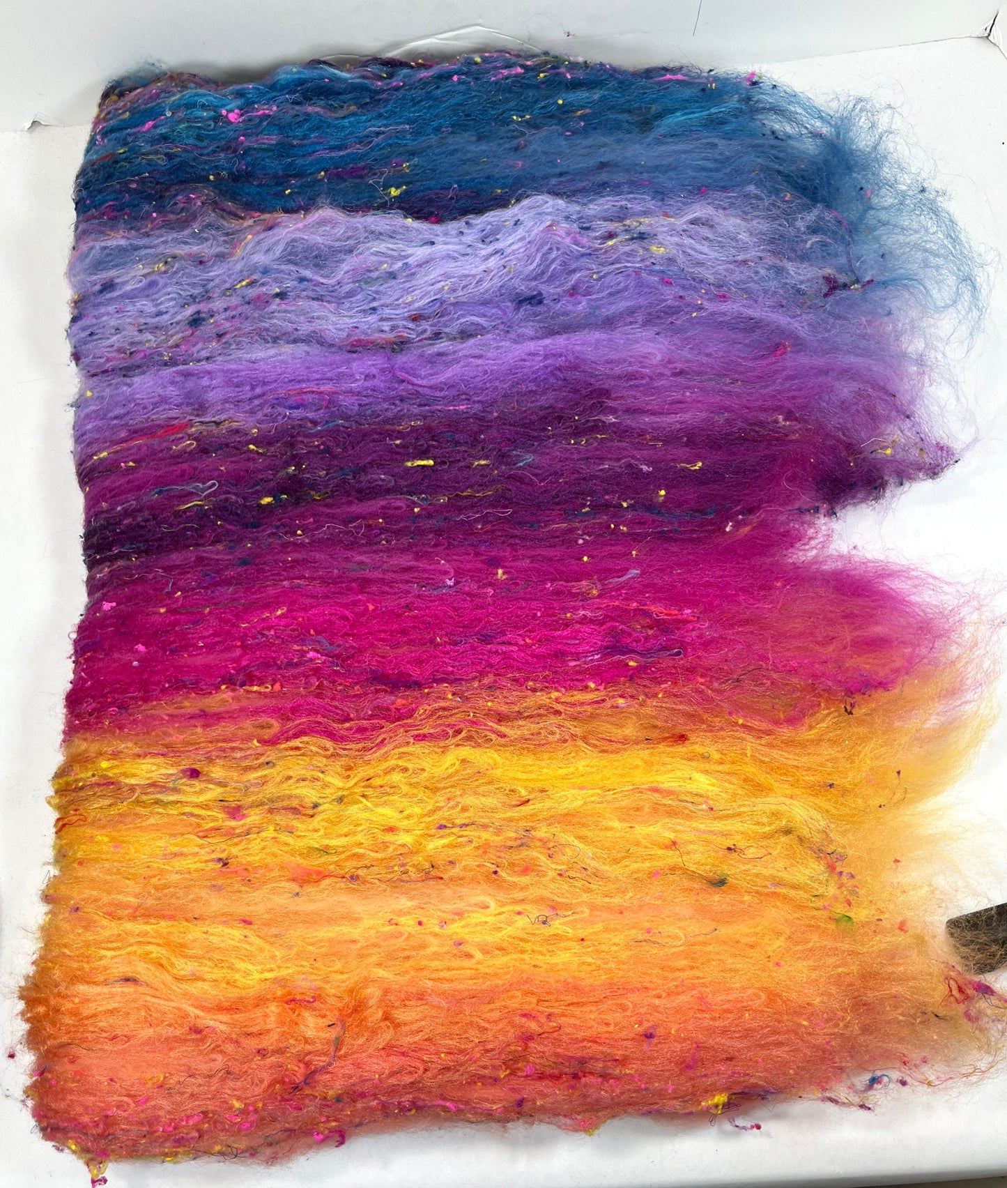 Big Sky Sunset Batt 1215-07 - 2.7 oz Cormo wool, silk, noils, spinning fiber, drumcarded, handspinning, nuno, felting wool