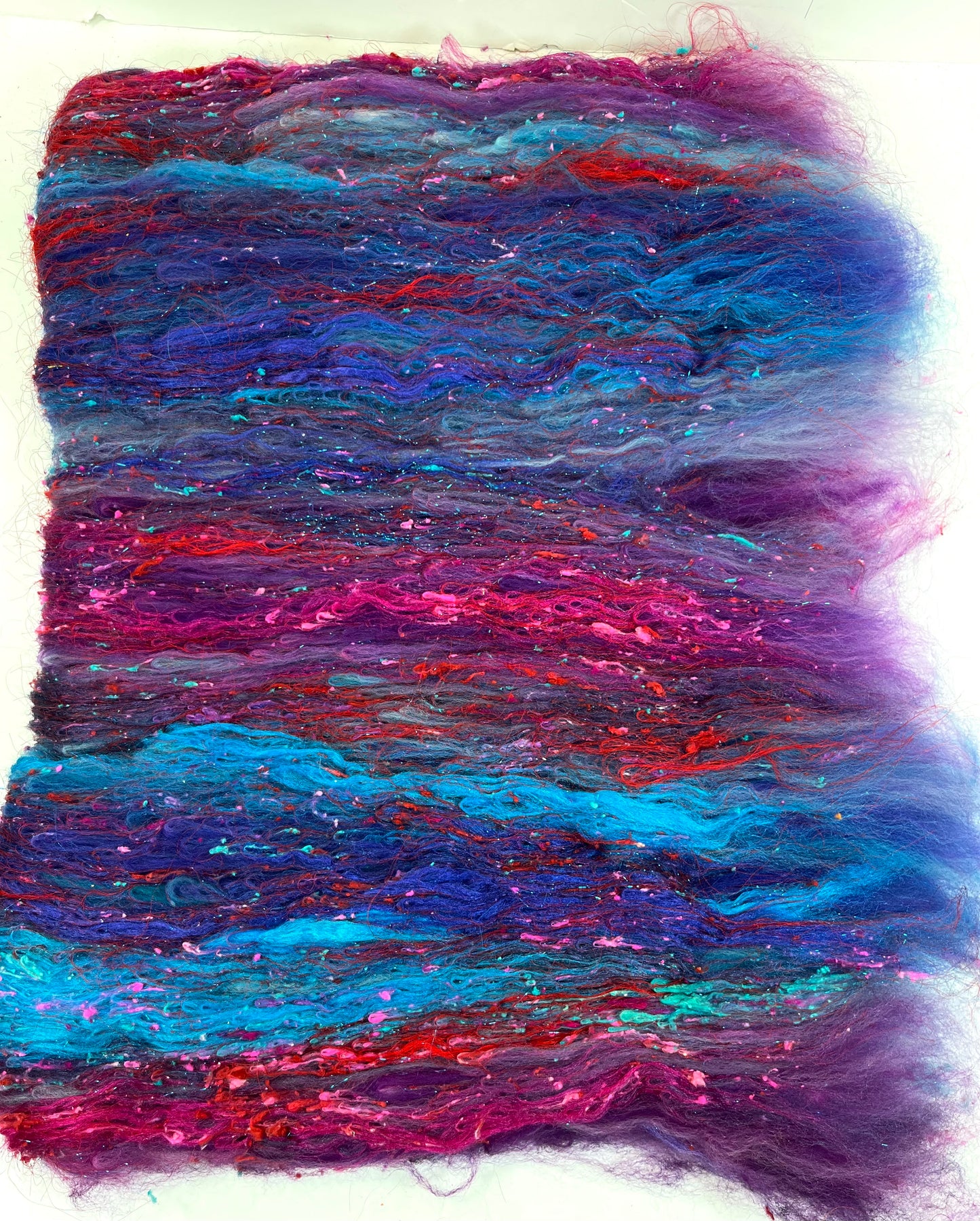 Midnight Fantastic Batt 0501-02 - 2.8 oz Cormo wool, silk, noils, spinning fiber, drumcarded, handspinning, nuno, felting wool