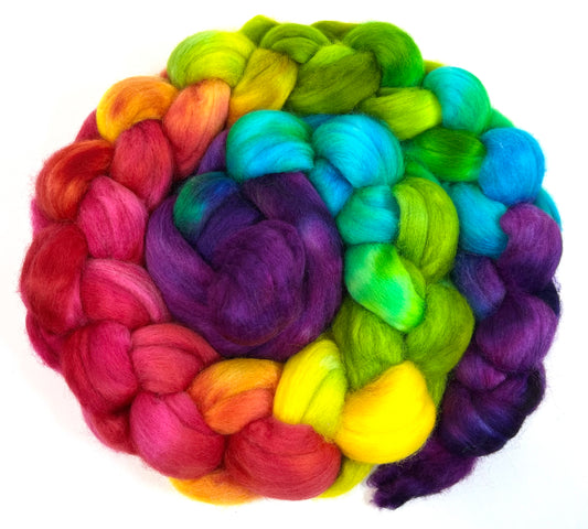 Tie Dye MG - 4 oz hand painted wool combed top, roving, spinning fiber, handspinning, felting