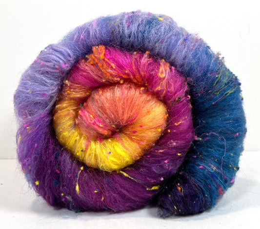 Big Sky Sunset Batt 1215-08 - 2.7 oz Cormo wool, silk, noils, spinning fiber, drumcarded, handspinning, nuno, felting wool