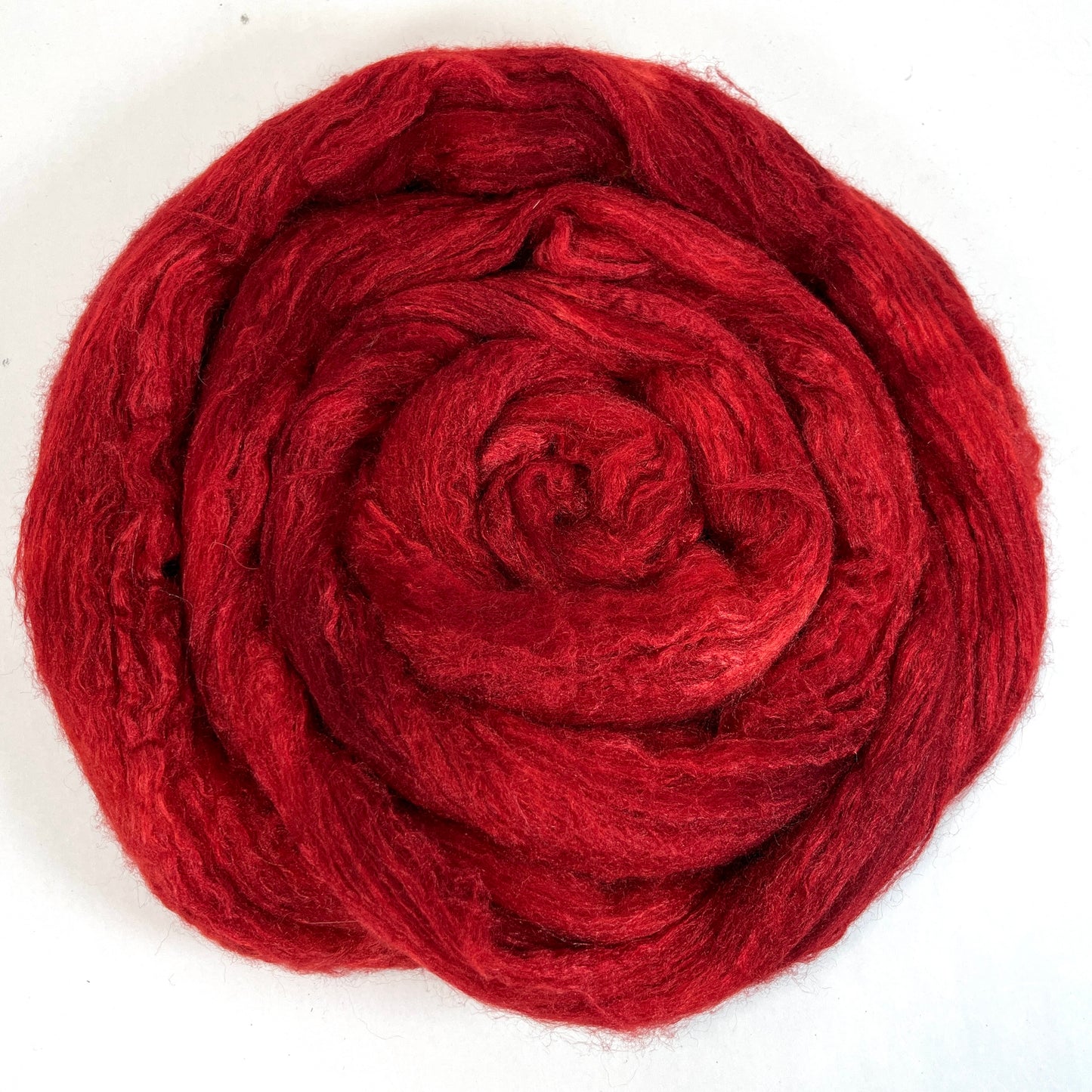 Rich Red, 2 oz, 60/40 Polwarth and silk combed top, roving, spinning fiber, handspinning, felting, needle felting, weaving supplies