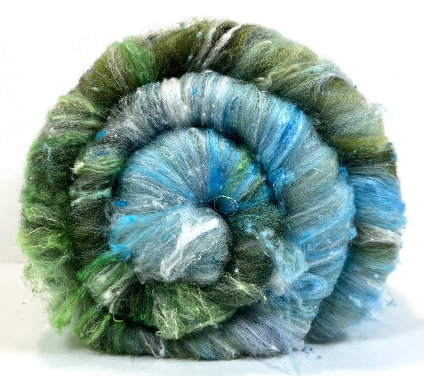 Edge Of The Earth Batt 1130-03 - 2.7 oz Falkland Merino wool, silk, noils, spinning fiber, drumcarded, handspinning, nuno, felting wool
