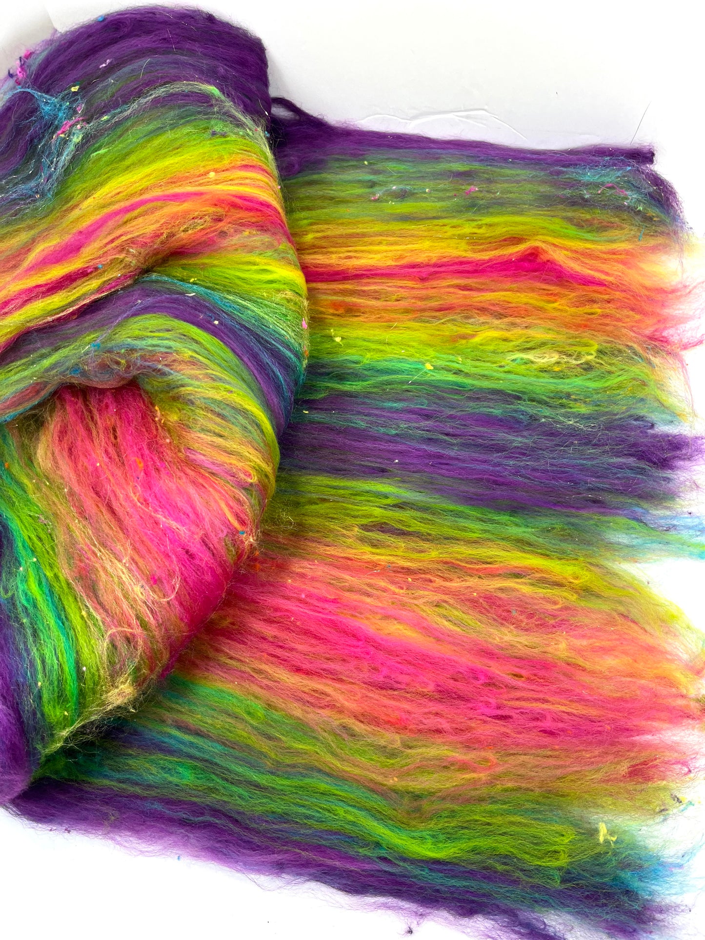 Tie Dye SC Batt 0508-02 - 3 oz Polwarth wool, silk, noils, spinning fiber, drumcarded, handspinning, nuno, felting wool (Copy)
