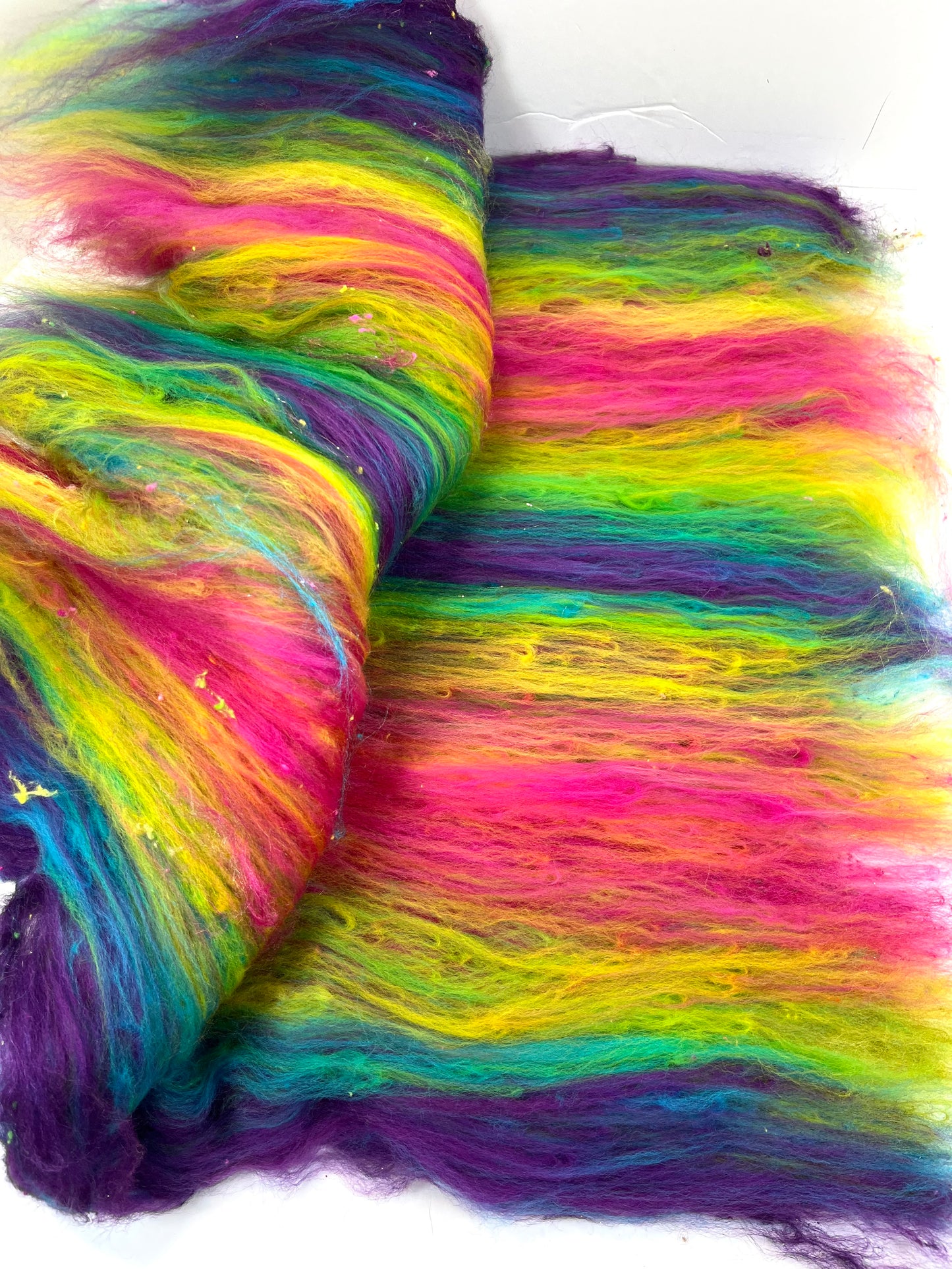 Tie Dye SC Batt 0508-03 - 3.1 oz Polwarth wool, silk, noils, spinning fiber, drumcarded, handspinning, nuno, felting wool