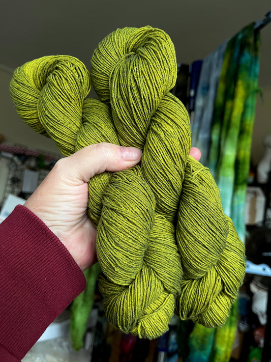 Mulberry Silk Yarn, Ripe Olive, 437 yds/3.5 oz, silk noil yarn, OOAK