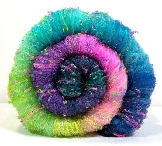 Nemesis Batt 0404-04 - 2.8 oz Cormo wool, silk, noils, spinning fiber, drumcarded, handspinning, nuno, felting wool