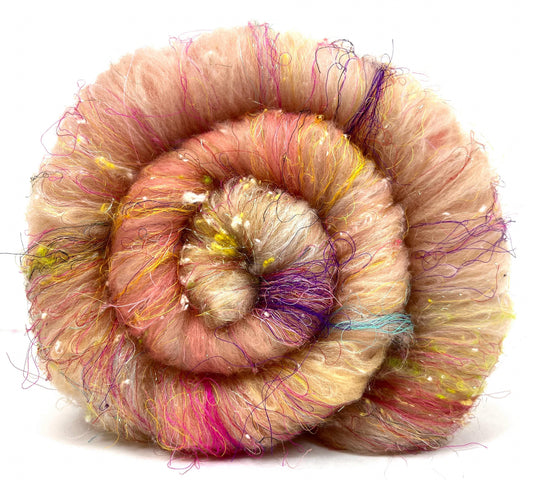 Art Batt 0220-05 - 2.5 oz 18.5 micron Merino wool, silk, noils, spinning fiber, handspinning, nuno, felting wool, weaving