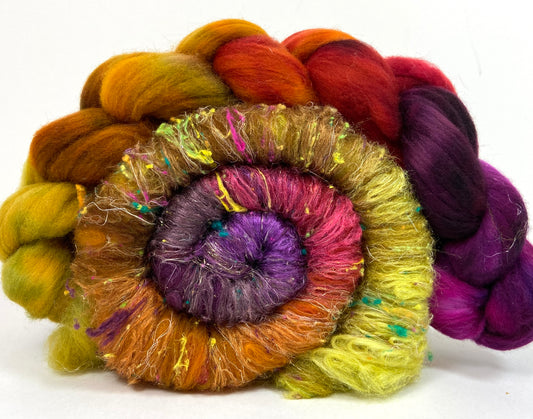 Curried Beets Batt/top Combo 1202-01, 4.2 oz, Targhee wool, silk, bamboo, spinning fiber, felting wool, weaving fiber