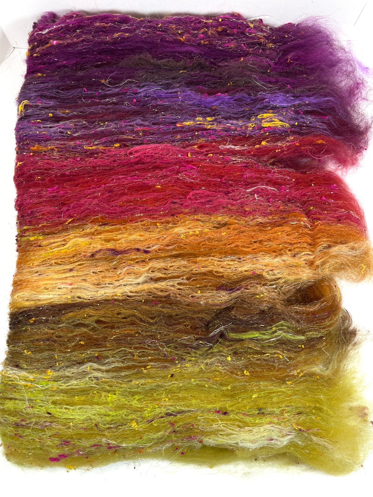 Curried Beets Gradient Batt 0905-04 - 2.7 oz Cormo wool, silk, hemp, noils, spinning fiber, handspinning, nuno, felting wool, weaving, spindle