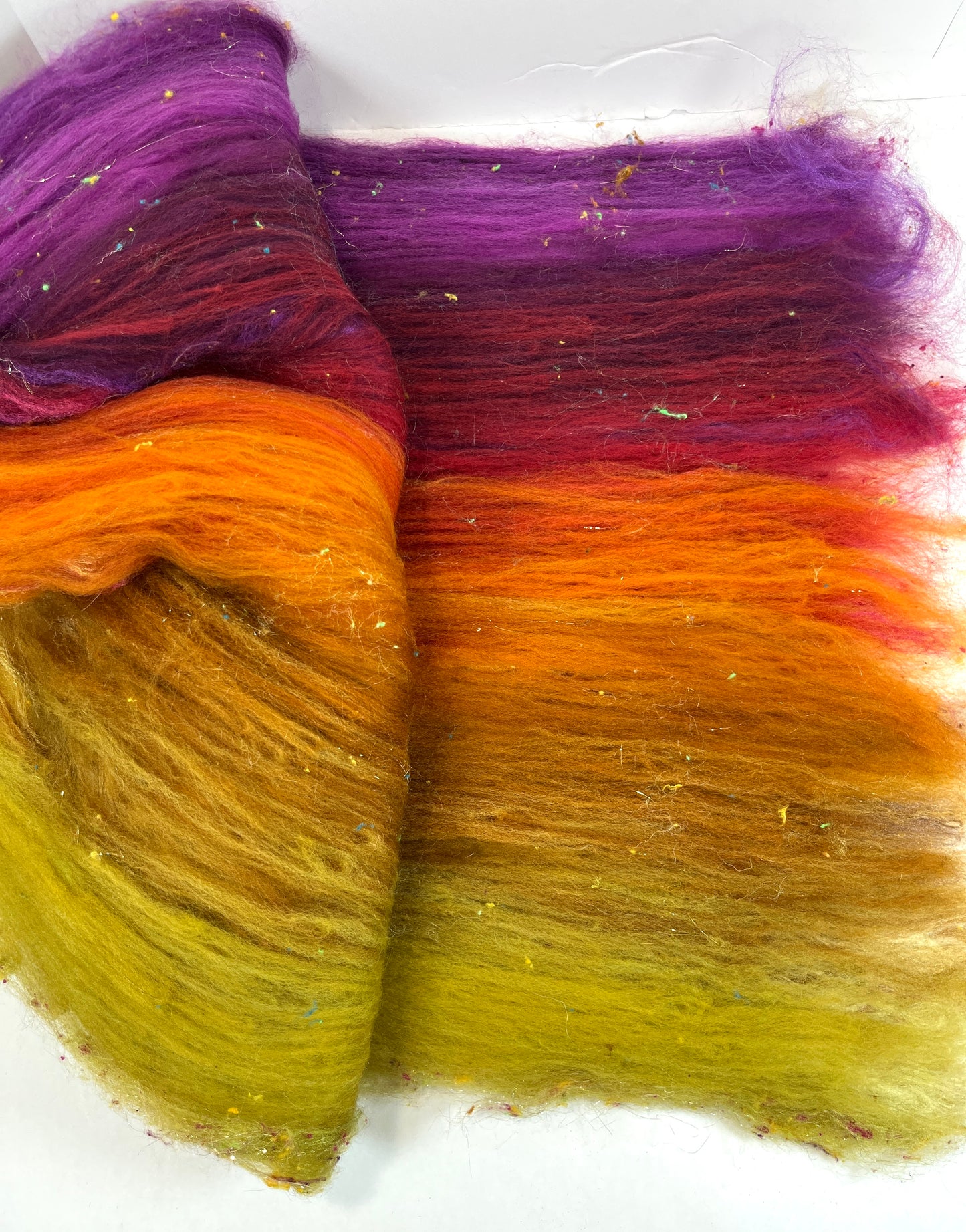 Curried Beets Gradient Batt 0905-03 - 2.5 oz Cormo wool, silk, hemp, noils, spinning fiber, handspinning, nuno, felting wool, weaving, spindle