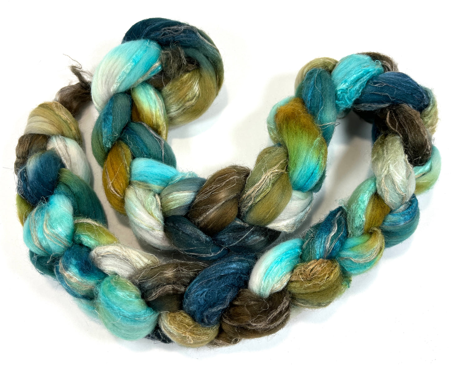 Tide Pool SC - 4 oz Merino, silk, flax combed top, roving, spinning fiber, handspinning, felting, needle felting, weaving supplies