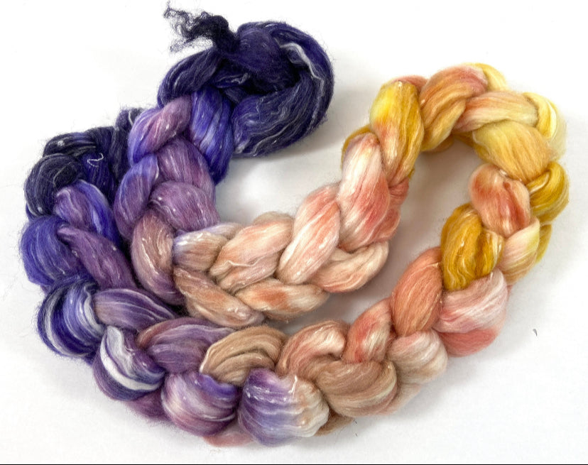 Quintessence MG - 4 oz Merino, bamboo, rayon nepps combed top, mirrored gradient, roving, spinning fiber, handspinning, felting, wool