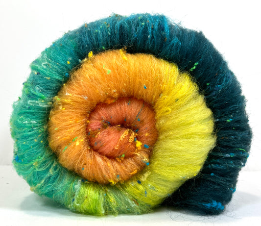 Ironic Grooves Batt 1215-04 - 2.5 oz Cormo wool, silk, noils, spinning fiber, drumcarded, handspinning, nuno, felting wool
