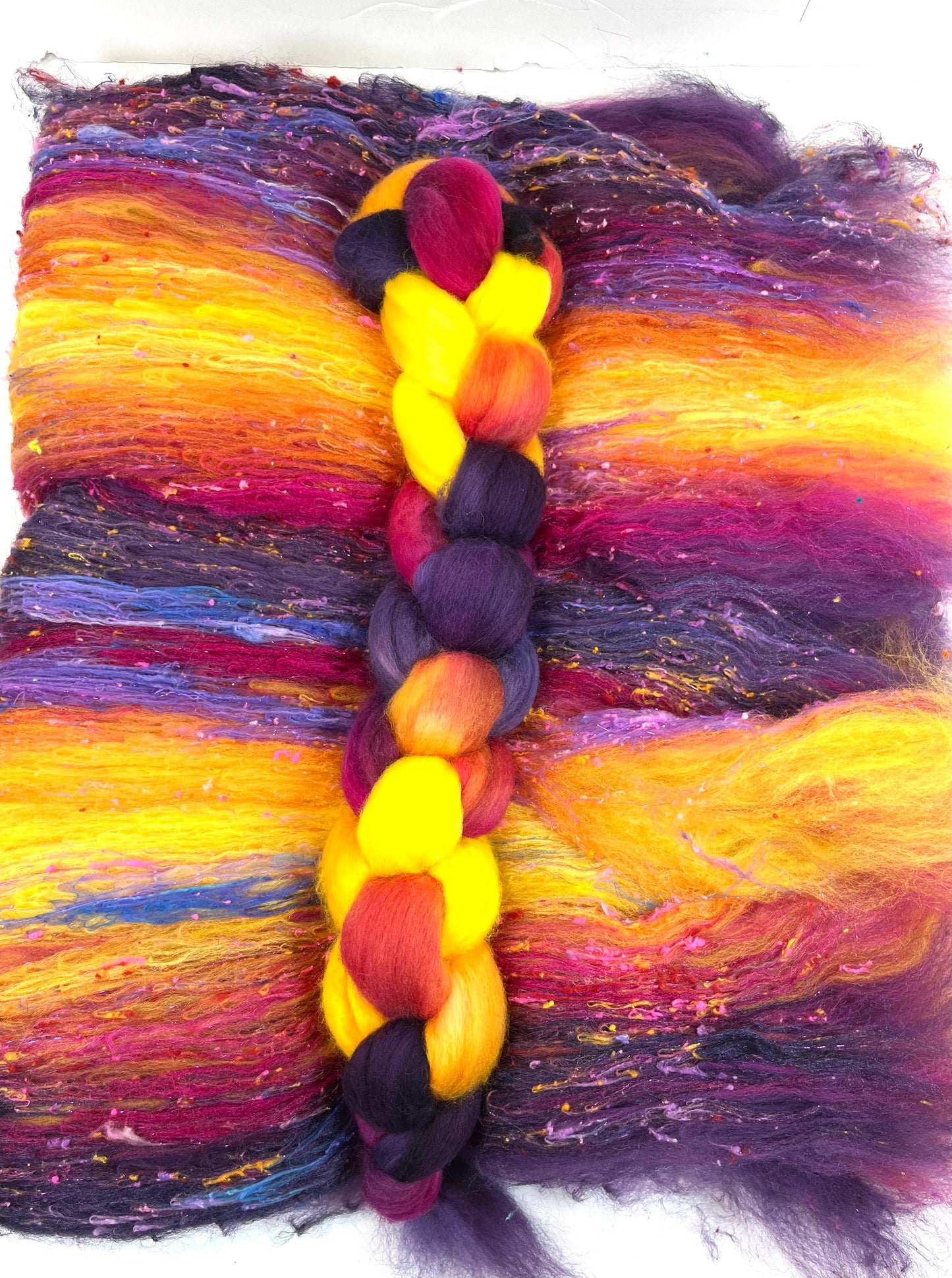 Sassy Batt/Top Combo 0504-05 - 4.9 oz Polwarth wool, silk, noils, spinning fiber, drumcarded, handspinning, nuno, felting wool