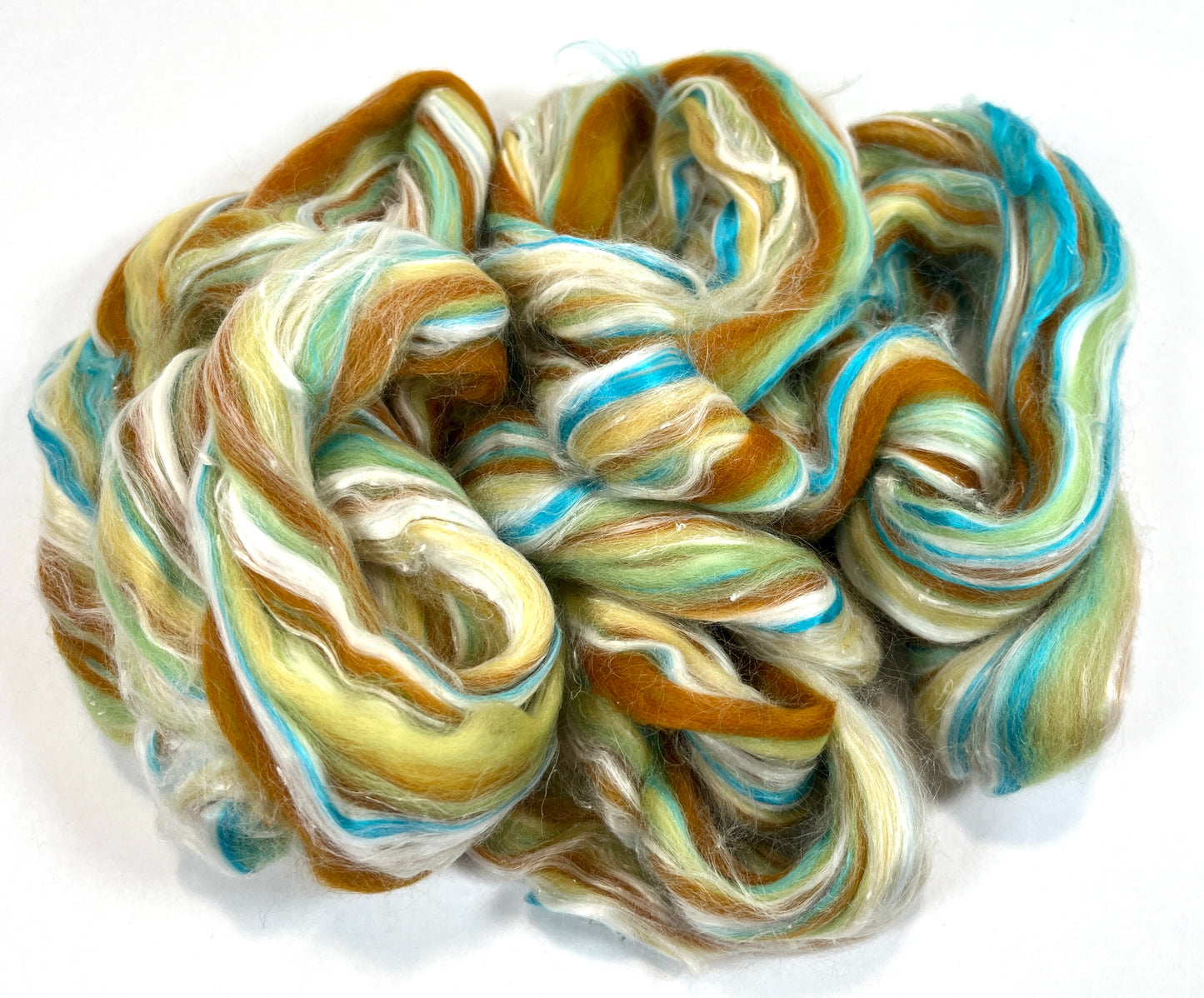 Blended combed top, Merino wool, pineapple, silk, roving, spinning fiber, handspinning, nuno felting, weaving 0727-06